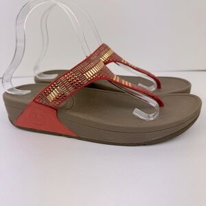 Fitflop Aztek Chada Women's Sandal Thong Slip-Ons. Size 9. Orange leather.